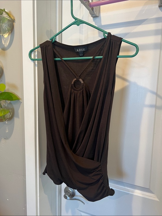 A. Byer Tops - A. Byer Y2K Brown Draped Ring-Back Camisole